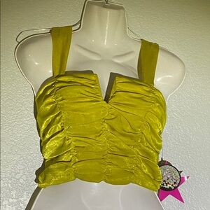 Rabbit Rose Green / yellow Ruched Sleeveless Crop Top Women's Size M